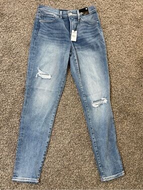 Express Medium Blue Distressed Skinny Jeans